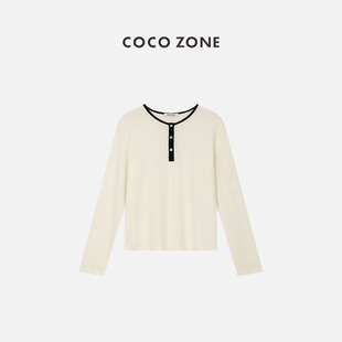 通勤风半门襟上衣 COCO 23C19119 开衫 撞色边长袖 ZONE 刘11