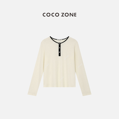 COCO ZONE 刘11 撞色边长袖开衫通勤风半门襟上衣 23C19119
