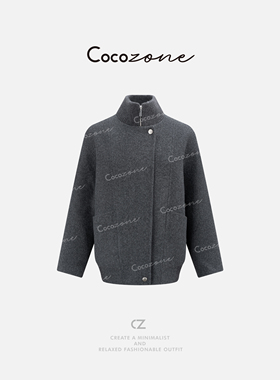 COCO ZONE 刘一一【绵羊毛混纺】廓形立领街头风毛呢外套 CD2A175