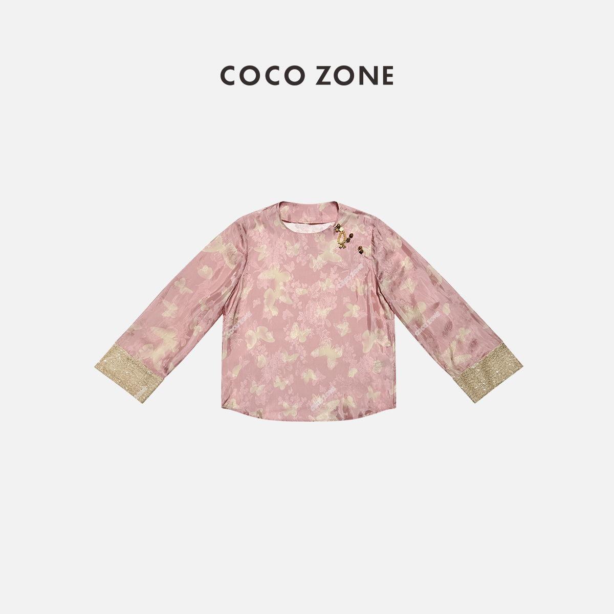 COCOZONE 刘一一粉蝶2025早春拼接中式国风气质衬衫上衣 CC2A0214