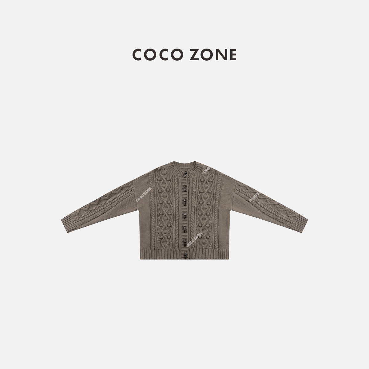COCO ZONE 刘一一 复古麻花圆领针织衫时尚木扣上衣毛衣CC1D2353