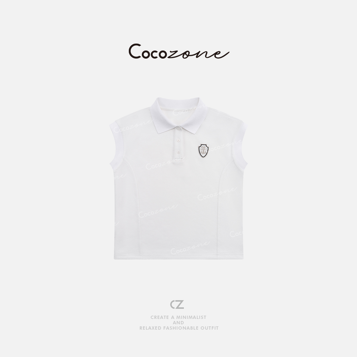 COCO ZONE 刘11 经典polo领美式精致绣标无袖T恤 CD2A1436