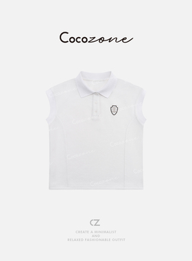 COCO ZONE 刘11 经典polo领美式精致绣标无袖T恤 CD2A1436