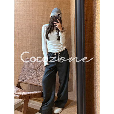 COCO ZONE 刘 一一 “羊毛三醋酸”收绳系带直筒休闲裤 CD1A1797