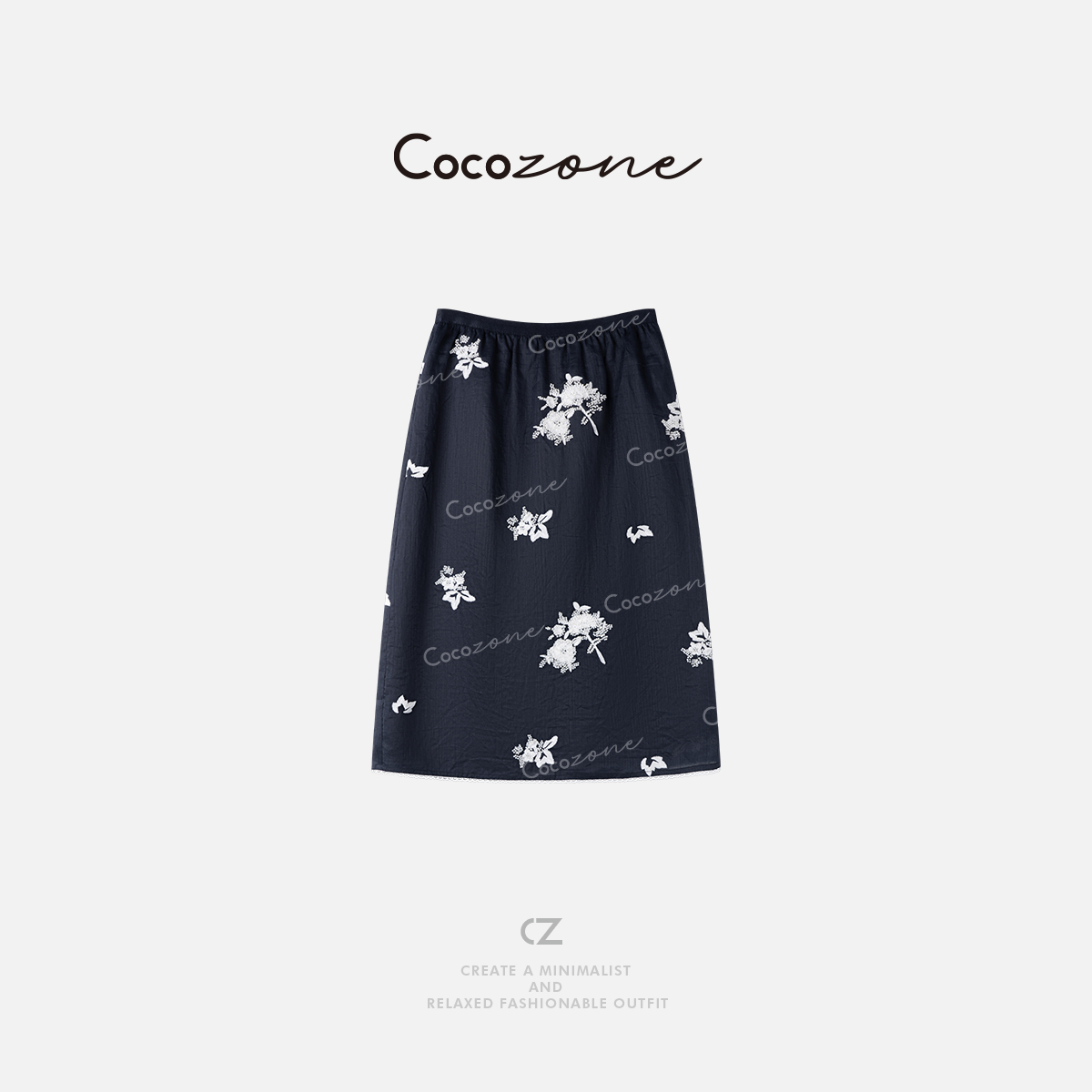 COCO ZONE 刘一一【100苎麻】新中式刺绣花朵气质半身裙CD1A0600