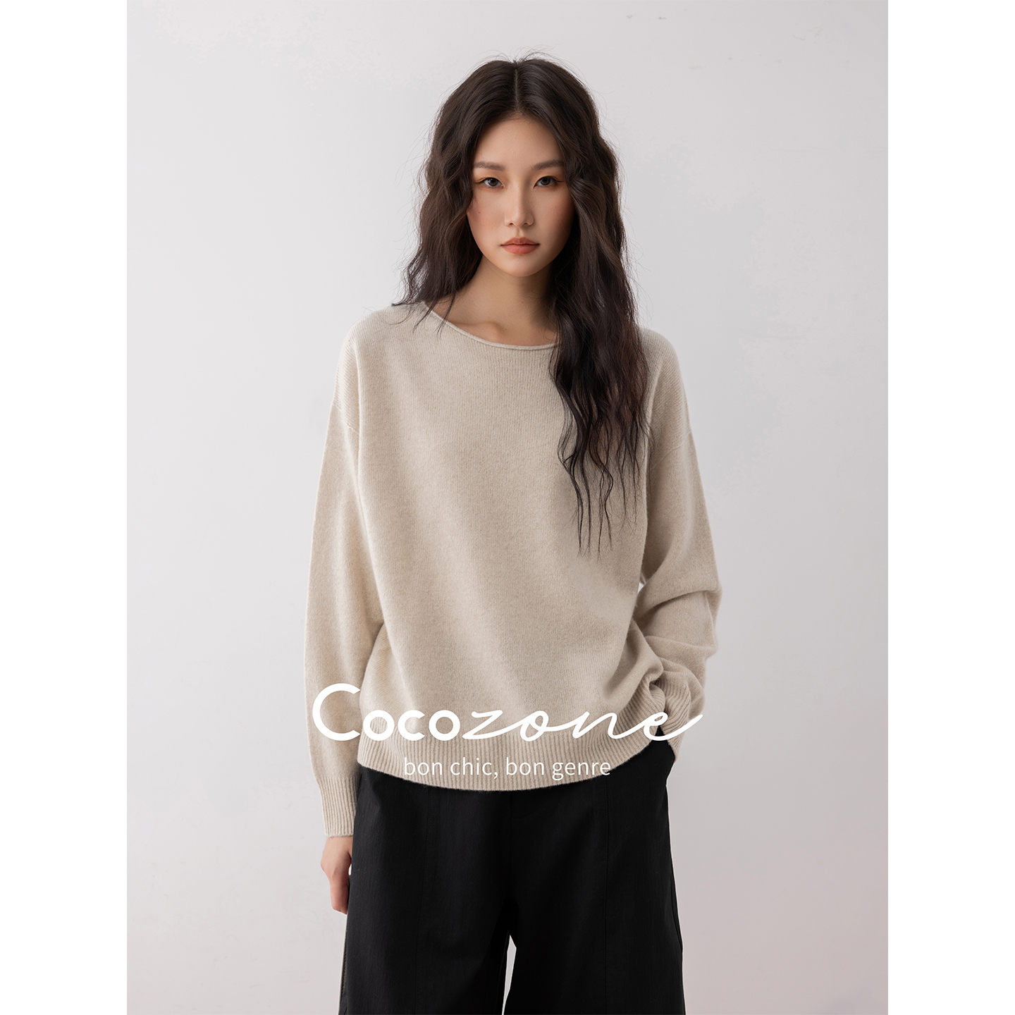 COCO ZONE 刘一一【绵羊毛混纺】圆领优雅纯色毛织上衣 CD2A1727