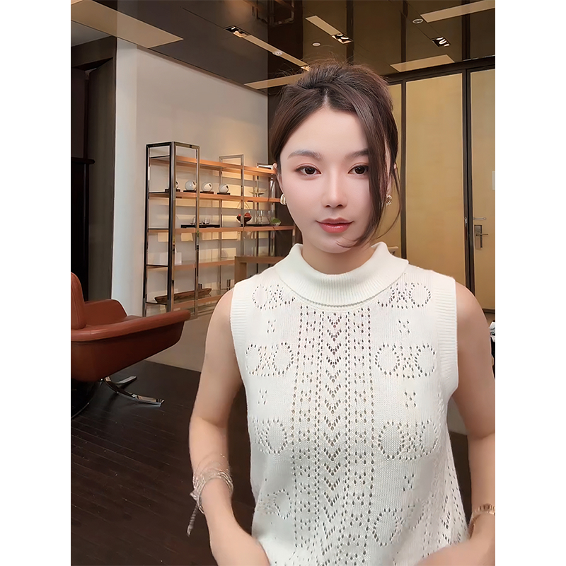 COCO ZONE 刘一一调性毛衣羊毛混纺层次感镂空背心无袖上衣女外穿