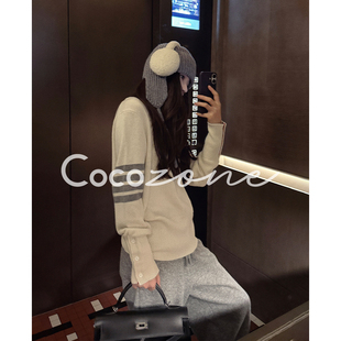 100绵羊毛撞色条纹毛织上衣 COCO 白羊 刘一一 CD2A2897 ZONE