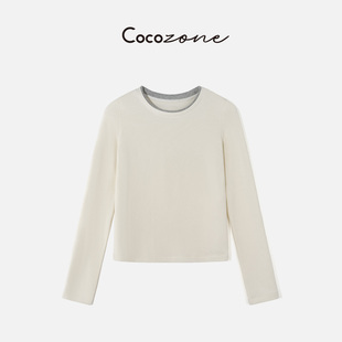 一一 刘 撞色打底 绵羊毛混纺圆领长袖 CD1A1765 COCO T恤 ZONE