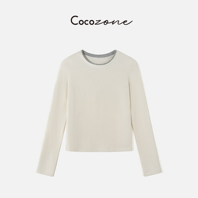 COCO ZONE 刘 一一 “撞色打底”绵羊毛混纺圆领长袖T恤 CD1A1765