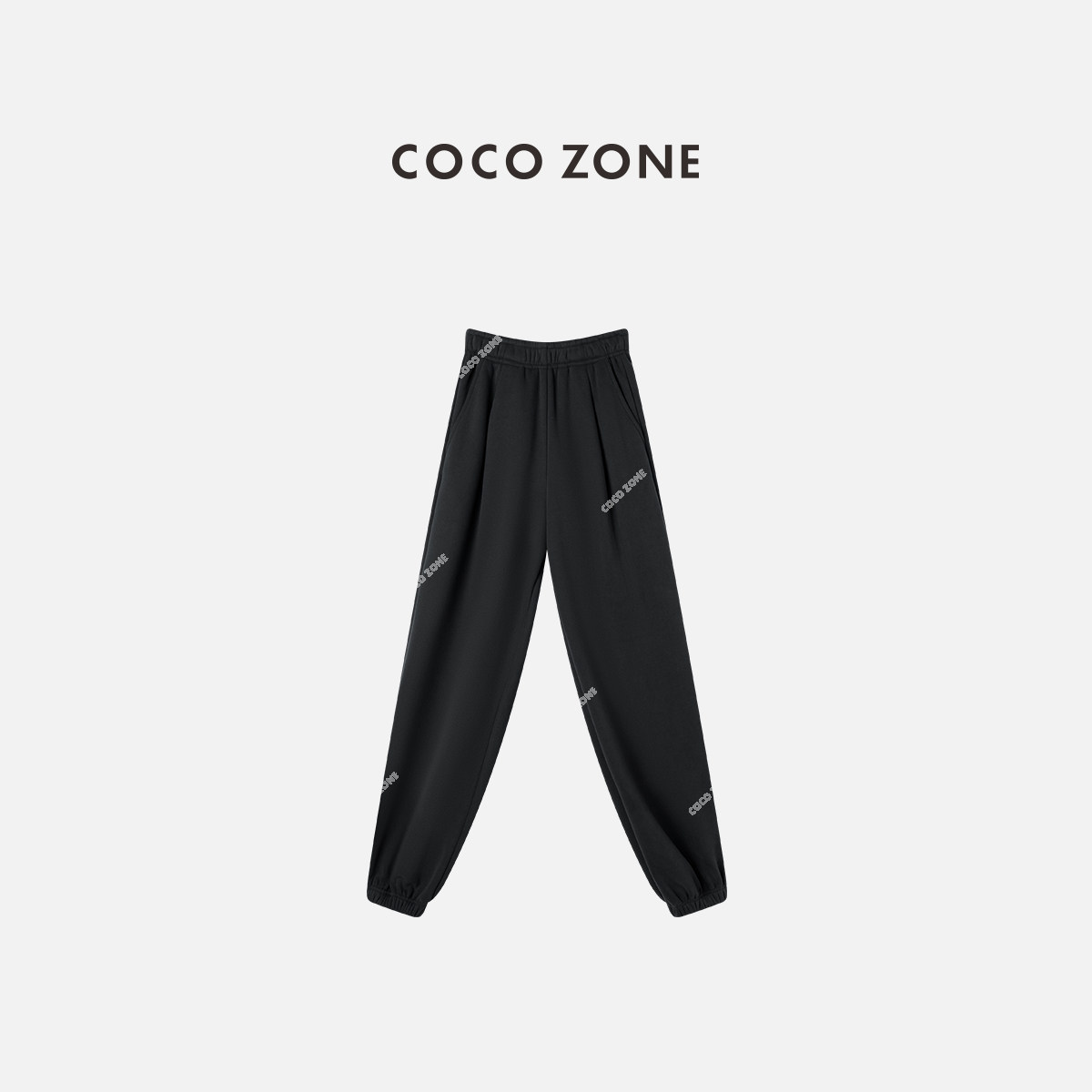 COCO ZONE 刘一一 复古松紧腰休闲裤纯色显瘦百搭束脚裤CC1C2182