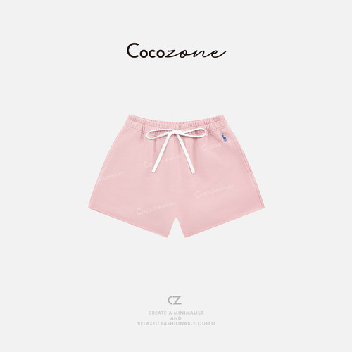 COCOZONE刘11 2025夏季新款100棉居家松紧带纯色女式休闲短裤子