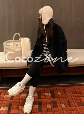 COCO ZONE 刘一一“蓝宝石”100羊毛革皮毛一体纯色皮草 CD2A3104