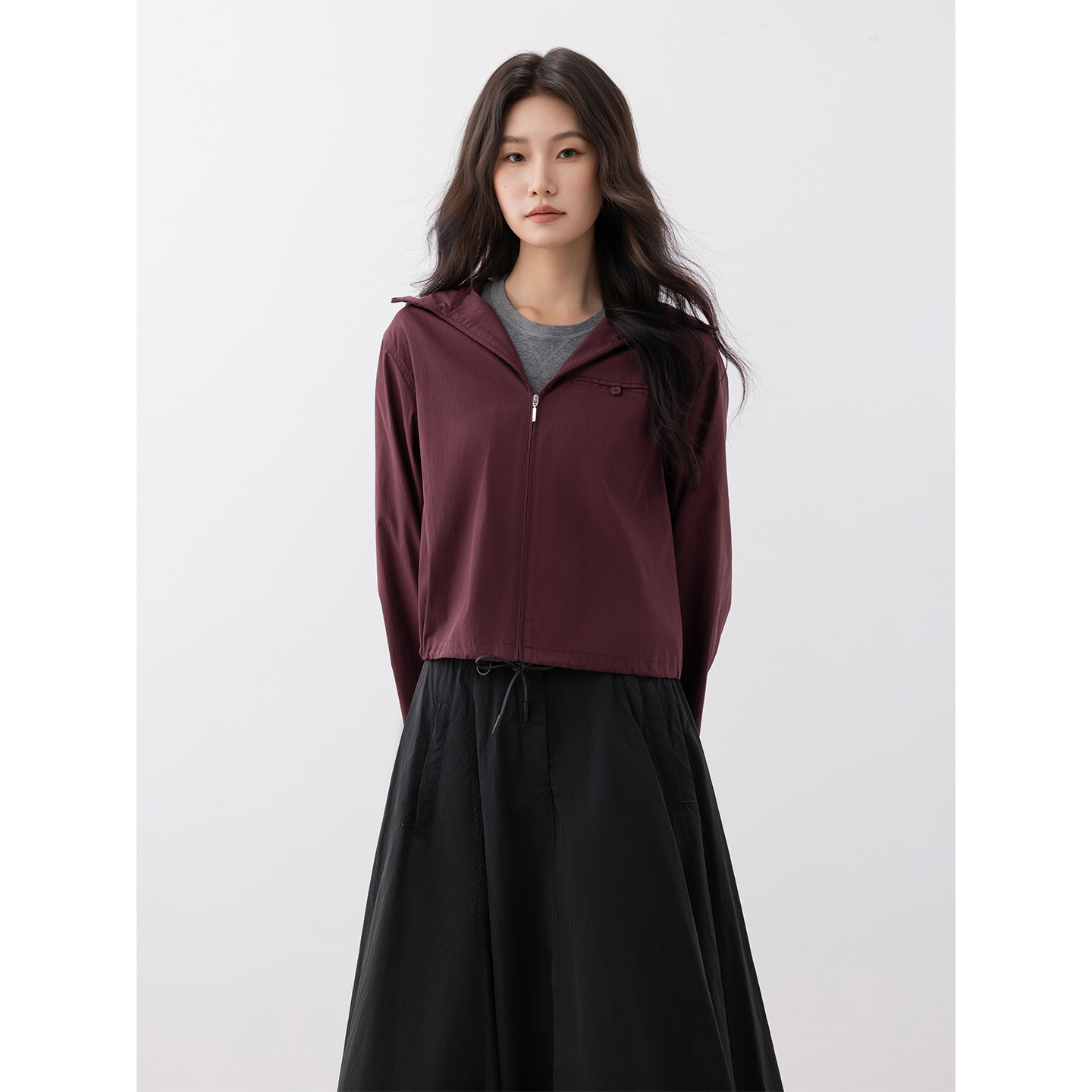 COCO ZONE 刘112025早春乌梅子酱春季时尚纯色小众简约连帽外套