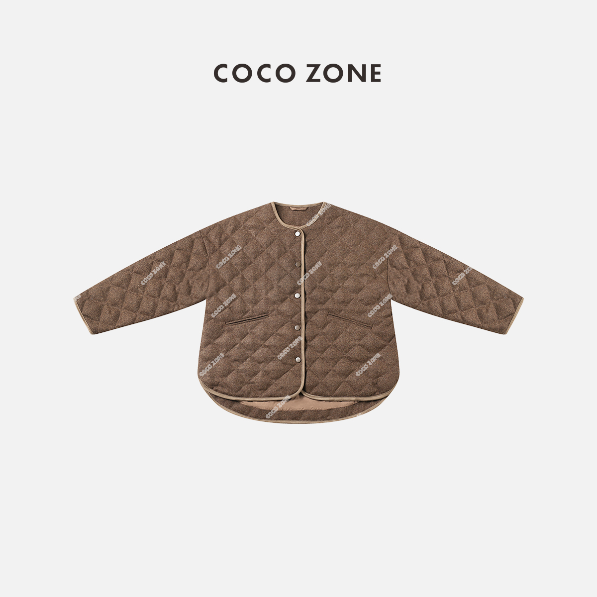 COCO ZONE 刘一一 美拉德90鹅绒圆领扣菱格纹羽绒服外套23C30003