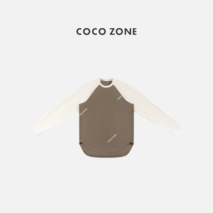 COCO T恤女CC1D2730 ZONE刘一一春秋设计感拼接撞色双面绒加绒长袖