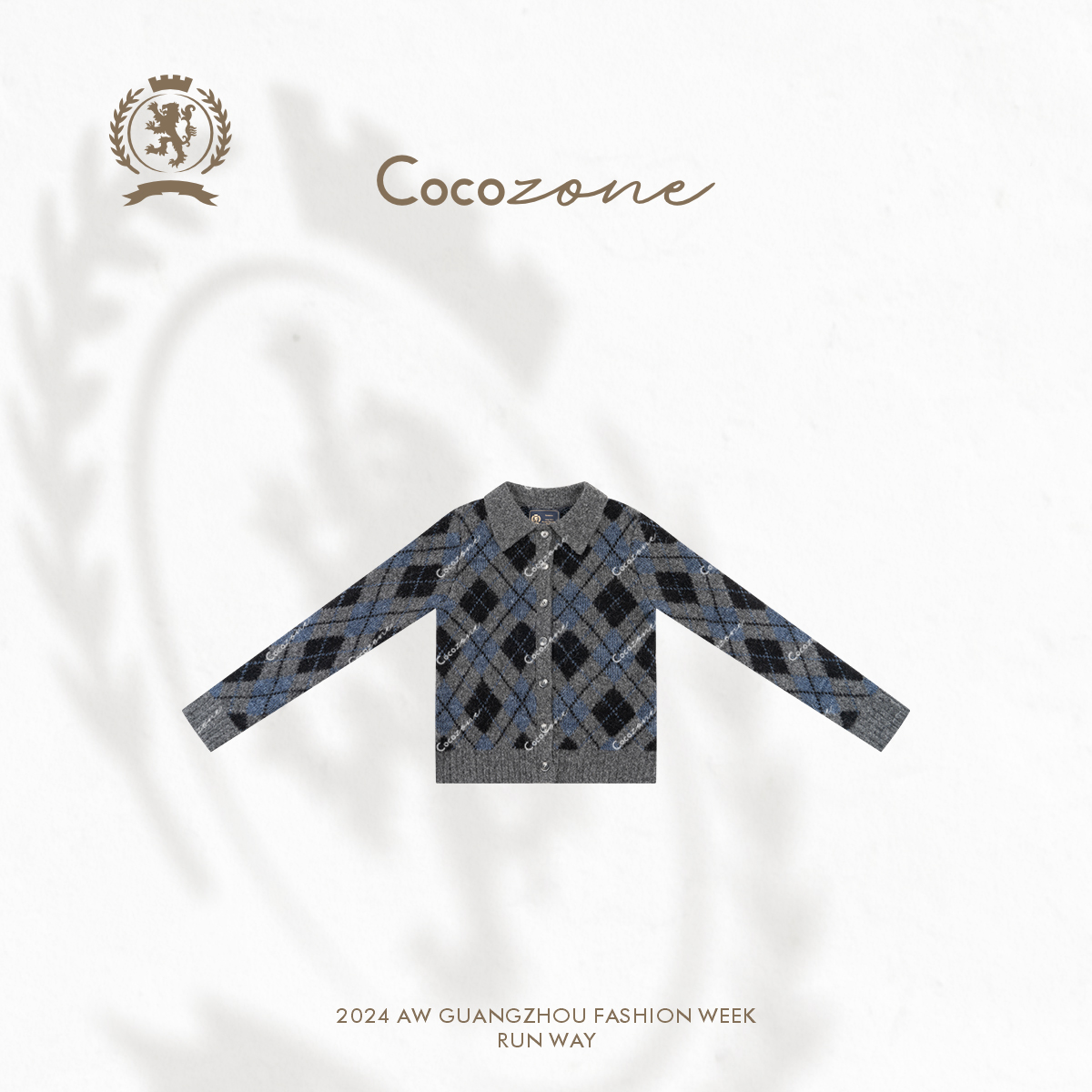 COCO ZONE 刘一一  复古老钱风菱格polo领毛衣针织开衫女CC1C2266