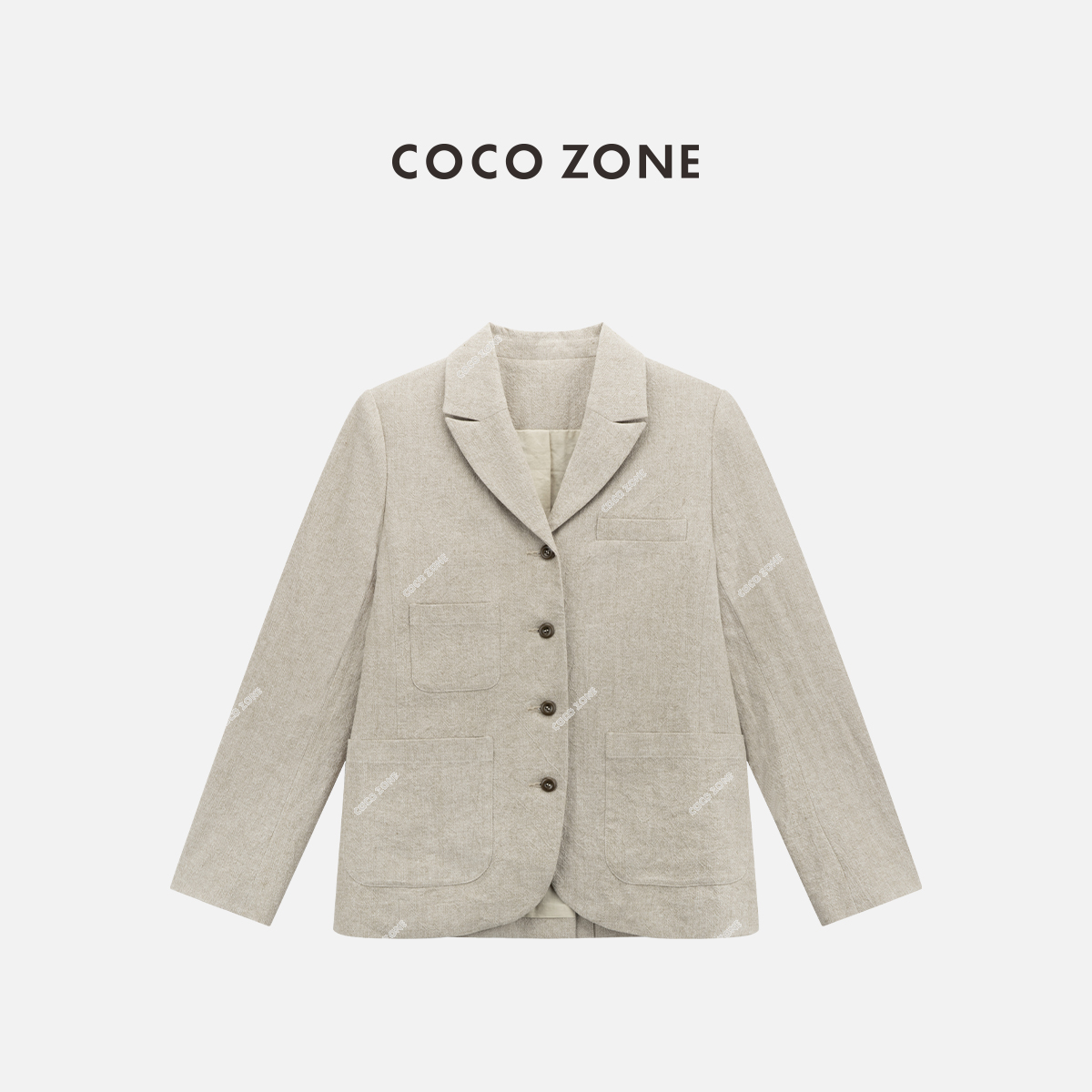 COCO ZONE 刘一一 棉亚麻混纺翻领西装外套简约显瘦上衣CC1B1443