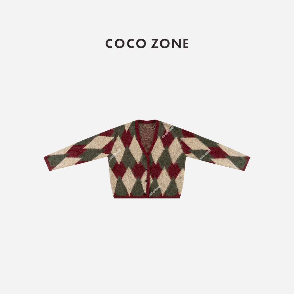 刘一一 冬季慵懒风撞色V领单排扣针织开衫CC2D2888