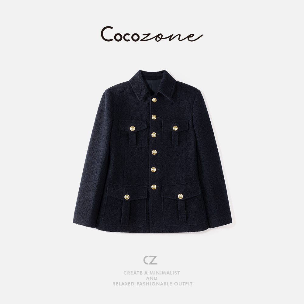 COCO ZONE 刘一一 ”妍妍“羊毛混纺翻领单排扣外套 CD2A2238