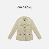 COCO 外套翻领上衣女 2025莱赛尔棉混纺设计感长袖 ZONE 刘11