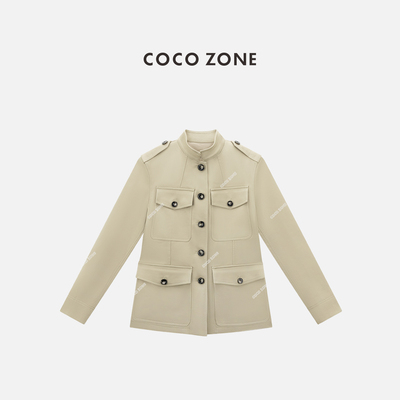 COCO ZONE 刘11 2025莱赛尔棉混纺设计感长袖外套翻领上衣女