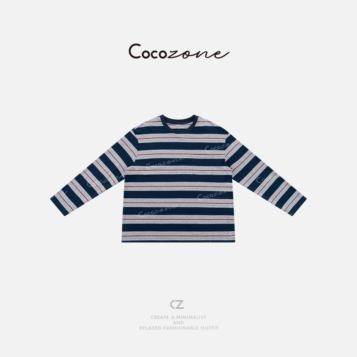 COCO ZONE 刘11【100棉】圆领条纹撞色松弛感长袖T恤CD2A1313