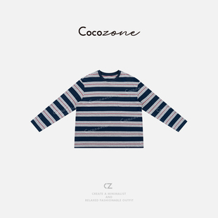 COCO ZONE 刘11【100棉】圆领条纹撞色松弛感长袖T恤CD2A1313