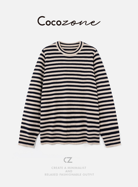 COCO ZONE 刘 一一 “黑杏条”绵羊毛混纺条纹圆领羊毛衫CD2A2849