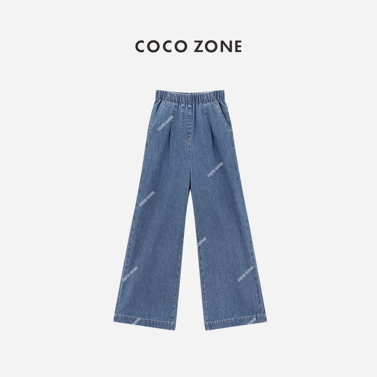 COCO ZONE2024新款时尚松紧腰牛仔裤显瘦直筒阔腿裤CC1B0827