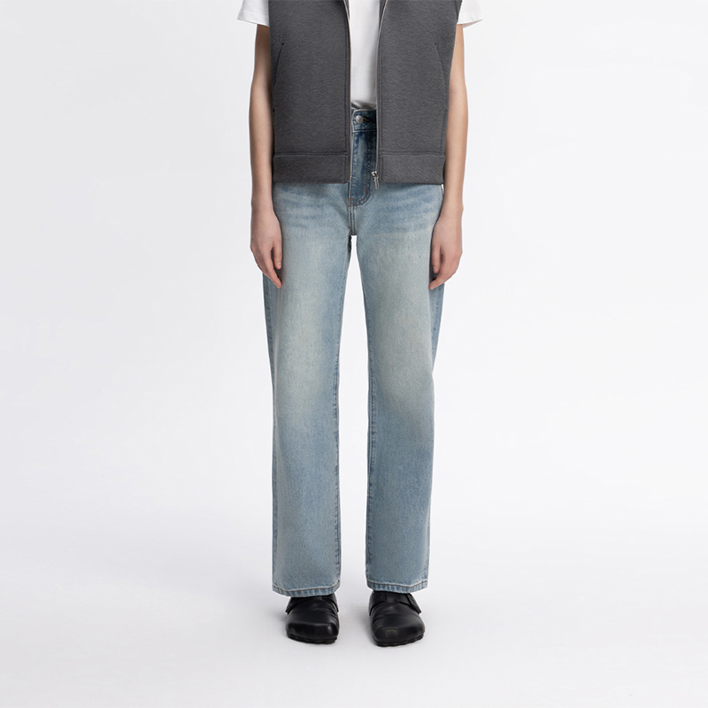 COCO ZONE&刘一一100%棉牛仔裤直筒裤链条装饰设计裤子23C19287