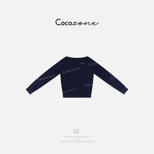 COCO ZONE 刘一一 春季100绵羊毛一字肩字母长袖针织衫CD1A0031