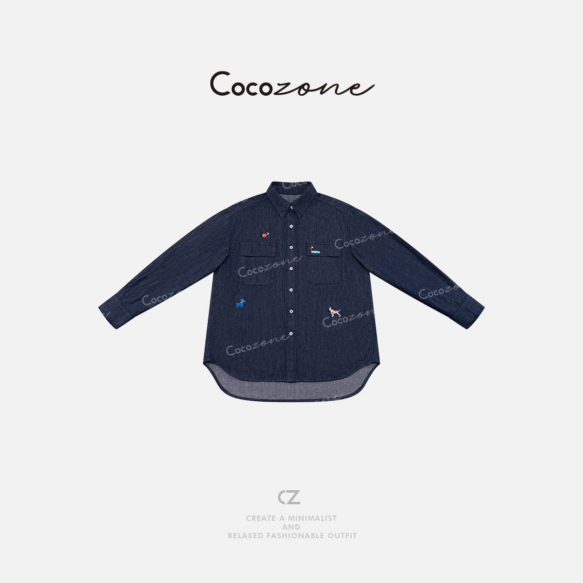 COCO ZONE 刘11100棉新款复古刺绣百搭女式牛仔衬衫CD2A0633