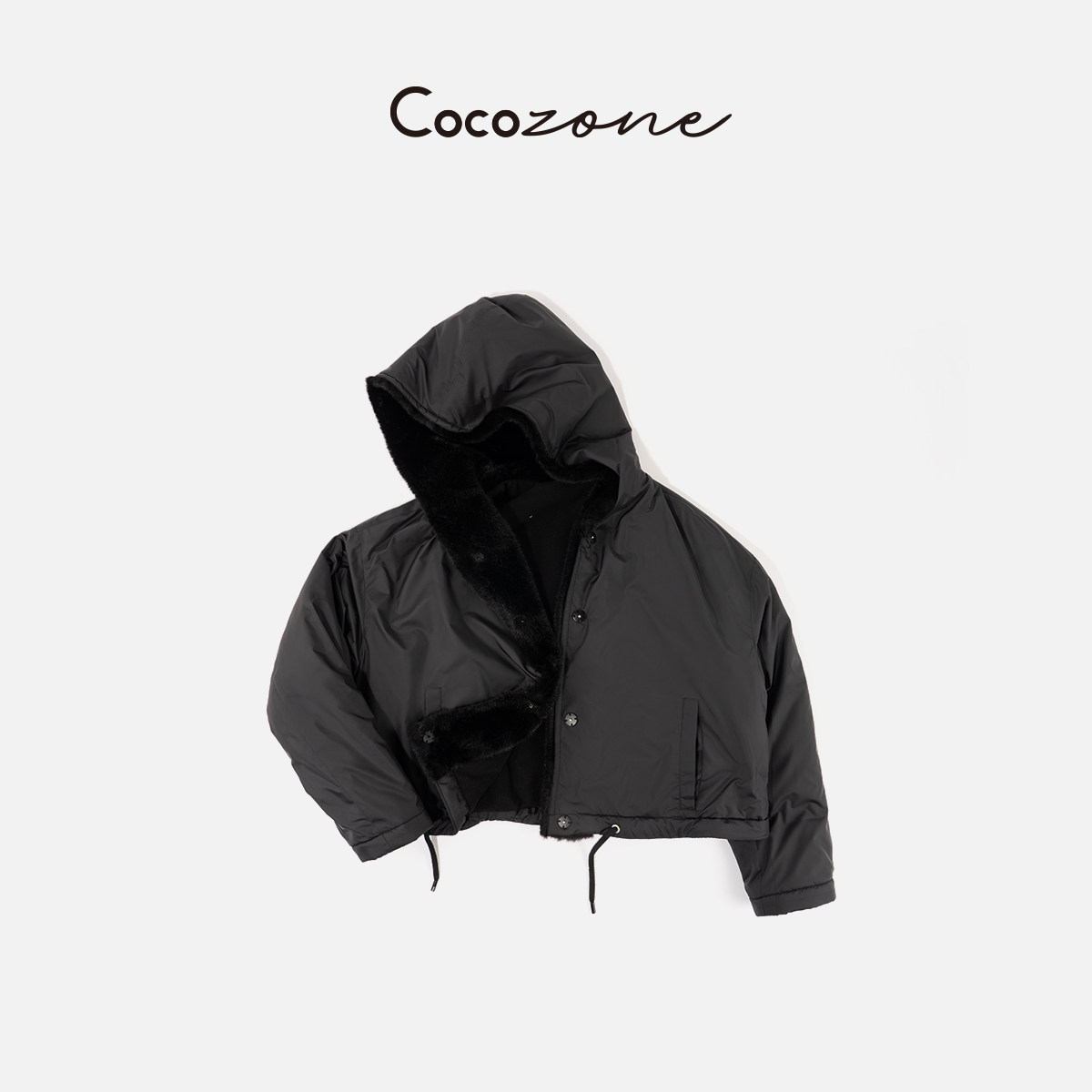 COCO ZONE 刘 一一 单排扣拉链纯色抽绳外套 CD1A1810