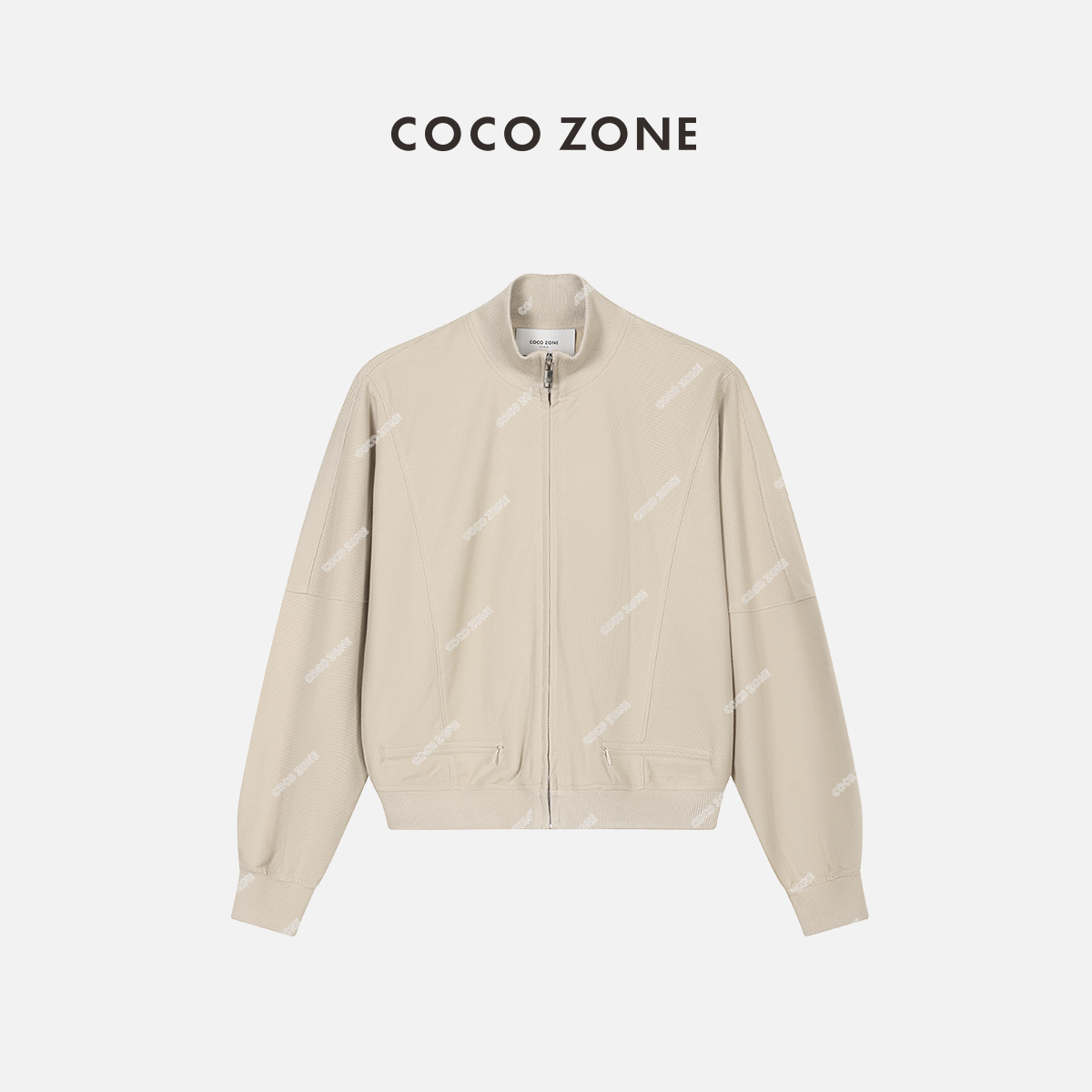 COCO ZONE 刘112025春装全棉立领拉链短款外套拼接分割23C19112