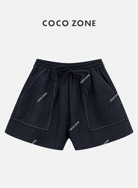 COCO ZONE 刘11 高级感黑色短裤女款夏季新款松紧腰休闲裤子薄