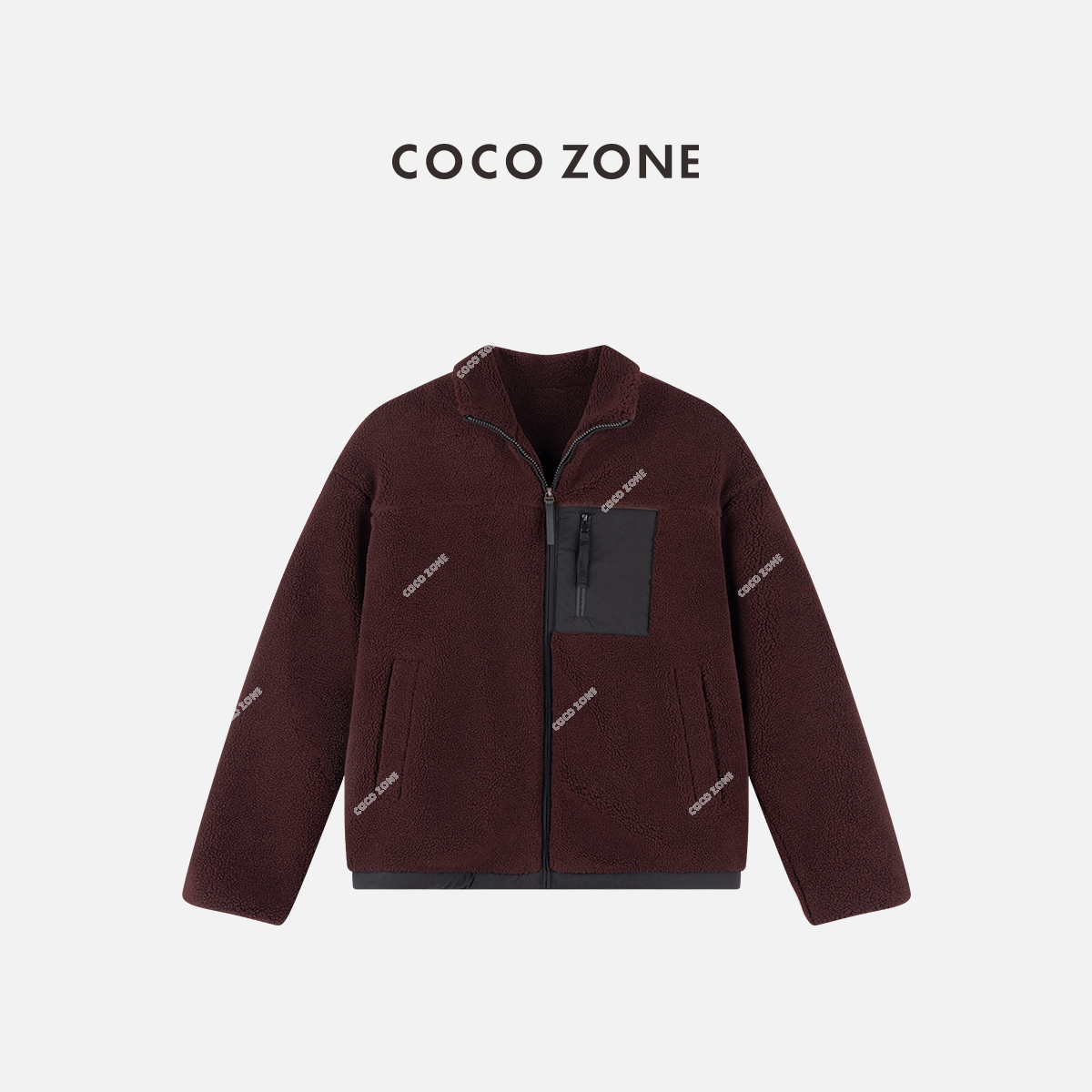 COCO ZONE 刘112025秋季设计感撞色拼接外套气质立领女长袖上衣