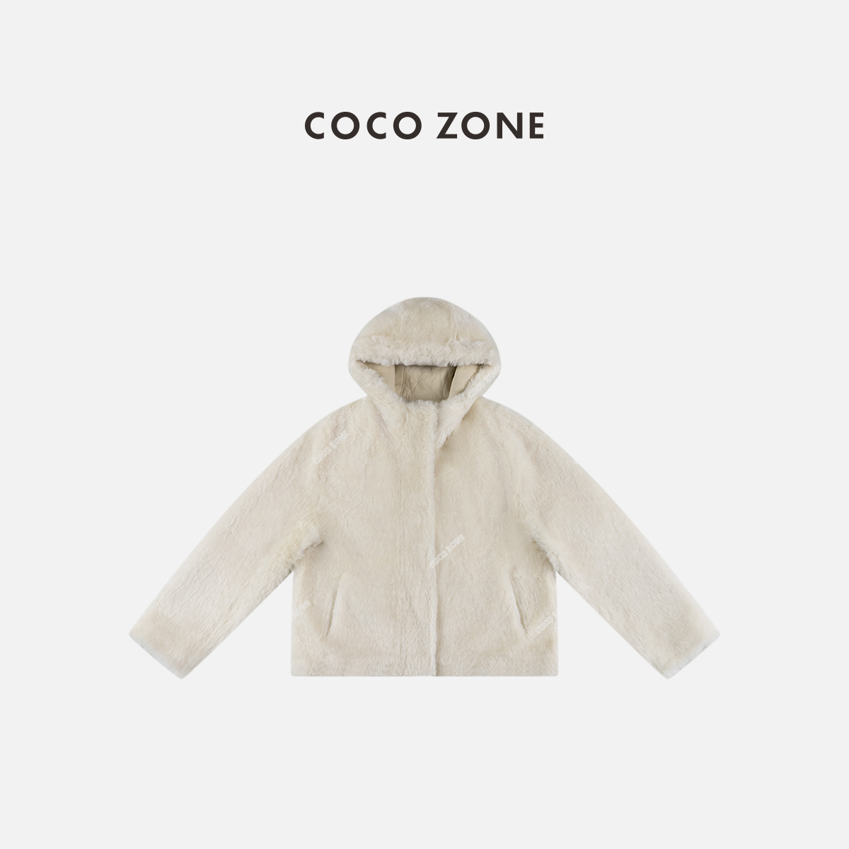 COCO ZONE刘一一 冬季气质优雅小香风皮毛一体保暖连帽皮草女外套