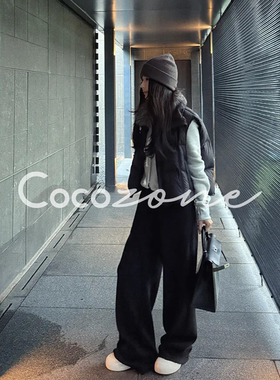 COCO ZONE 刘一一“同款裤”简约收腰卫裤冬季纯色修身直筒休闲裤