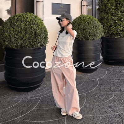 COCO ZONE 刘一一“气球裤”夏100棉抽绳阔腿裤宽松长裤ACD1A0590