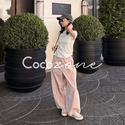 COCO ZONE 刘一一“气球裤”夏100棉抽绳阔腿裤宽松长裤ACD1A0590