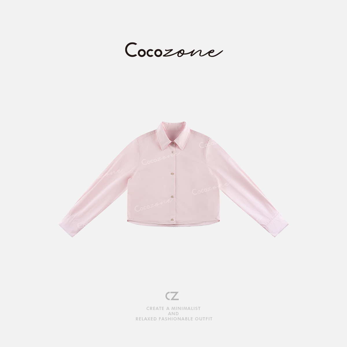 COCO ZONE 刘112025粉雾100棉春季简约单排扣长袖衬衫ACD1A0046