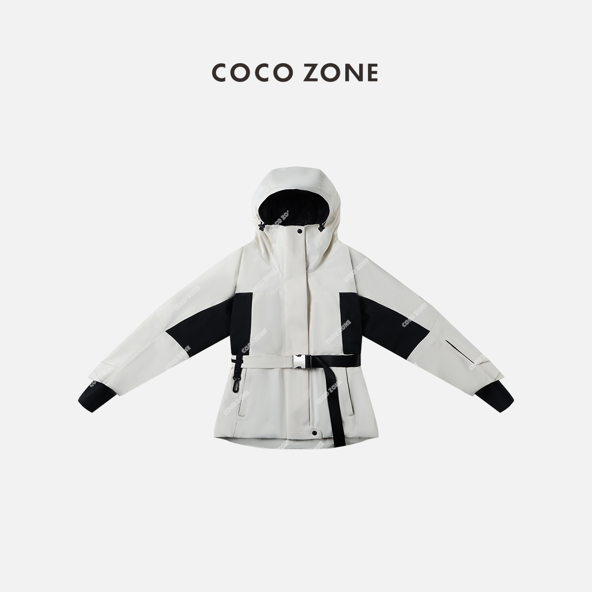 COCO ZONE 刘一一 90鹅绒高级感出行连帽宽松撞色羽绒服23C30113