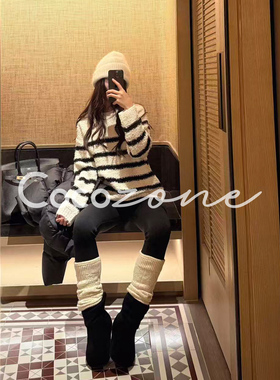 COCO ZONE 刘 一一 【绵羊毛莱赛尔混纺】圆领条纹毛衣 CD2A3014