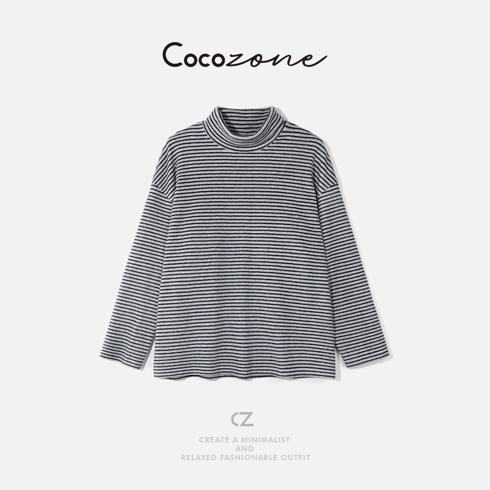 COCO ZONE 刘 一一 “条纹控”莱赛尔混纺立领长袖T恤 CD2A2818