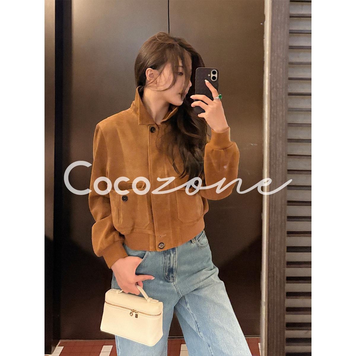 COCO ZONE 刘一一“松果皮衣”翻领双贴袋英伦风皮衣 CD2A2196,女装/女士精品,皮衣,淘宝优惠券,粉丝福利购,淘宝优惠卷