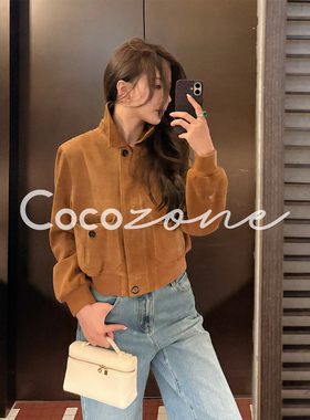 COCO ZONE 刘一一“松果皮衣”翻领双贴袋英伦风皮衣 CD2A2196