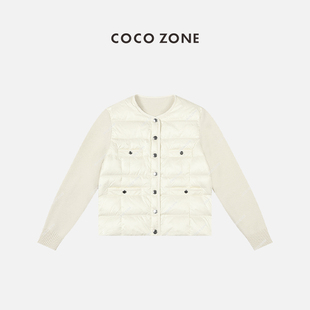 COCO ZONE 刘一一 90鹅绒小香风针织拼接圆领长袖羽绒服 23C29925