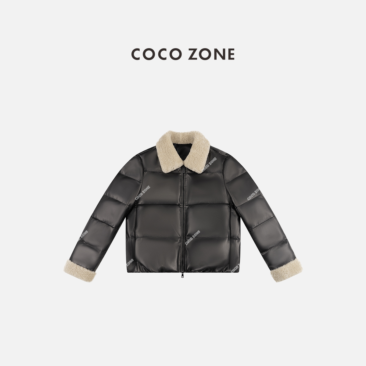 COCO ZONE 刘一一 秋冬90鹅绒polo领拼接撞色羽绒服CC2D2444
