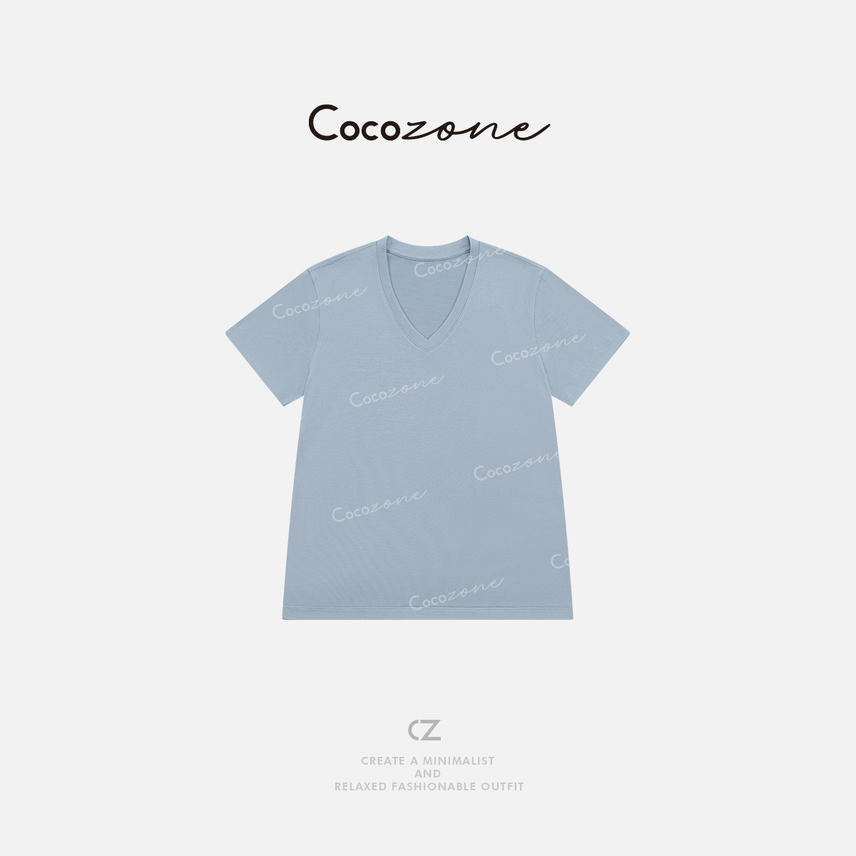 COCO ZONE 刘一一【莱赛尔混纺】纯色V领精致短袖T恤 CD2A1444